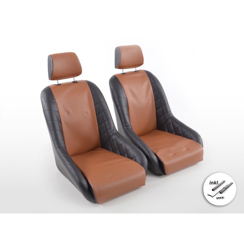 Sièges baquets complets FK Oldtimersitze Car au look rétro noir / marron clair