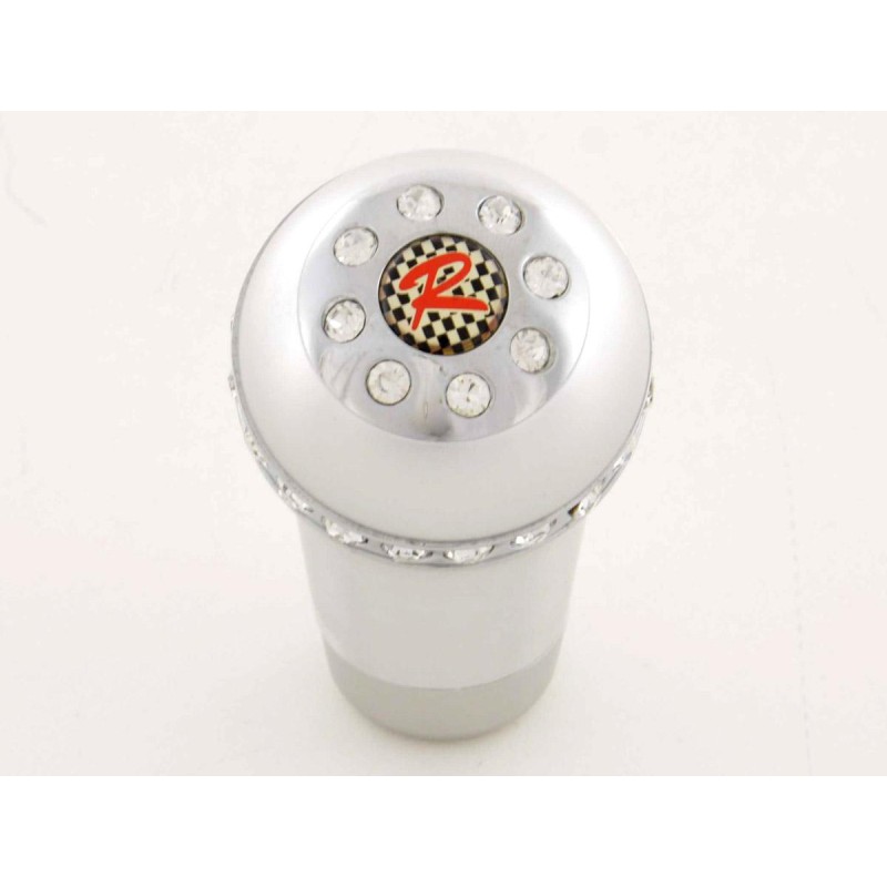 Pommeau de vitesse en aluminium avec cristaux, surface chromée