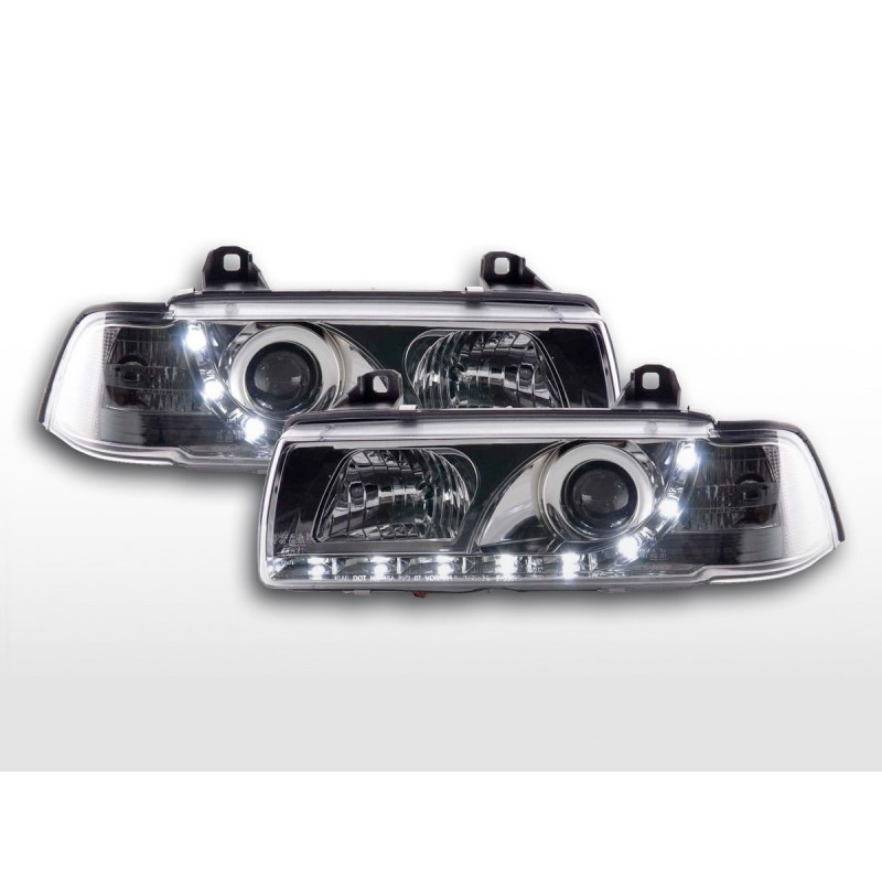Phares Daylight Feux de jour à LED BMW Série 3 E36 Limo / Touring chromé pour conduite à droite