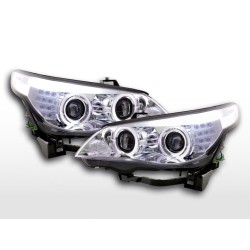 Phares avant xenon angel eyes LED BMW Série 5 E60 / E61 03-04 chrome pour conduite à droite