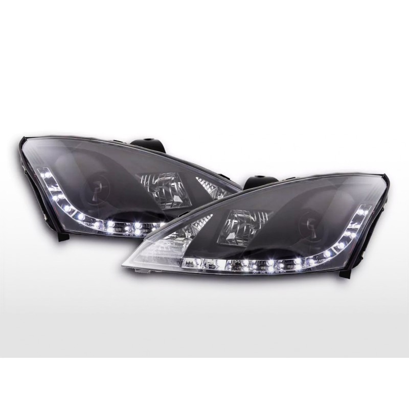 Phare Daylight à LED DRL look Ford Focus 3/4/5 portes. 01-04 noir pour véhicules avec direction à droite