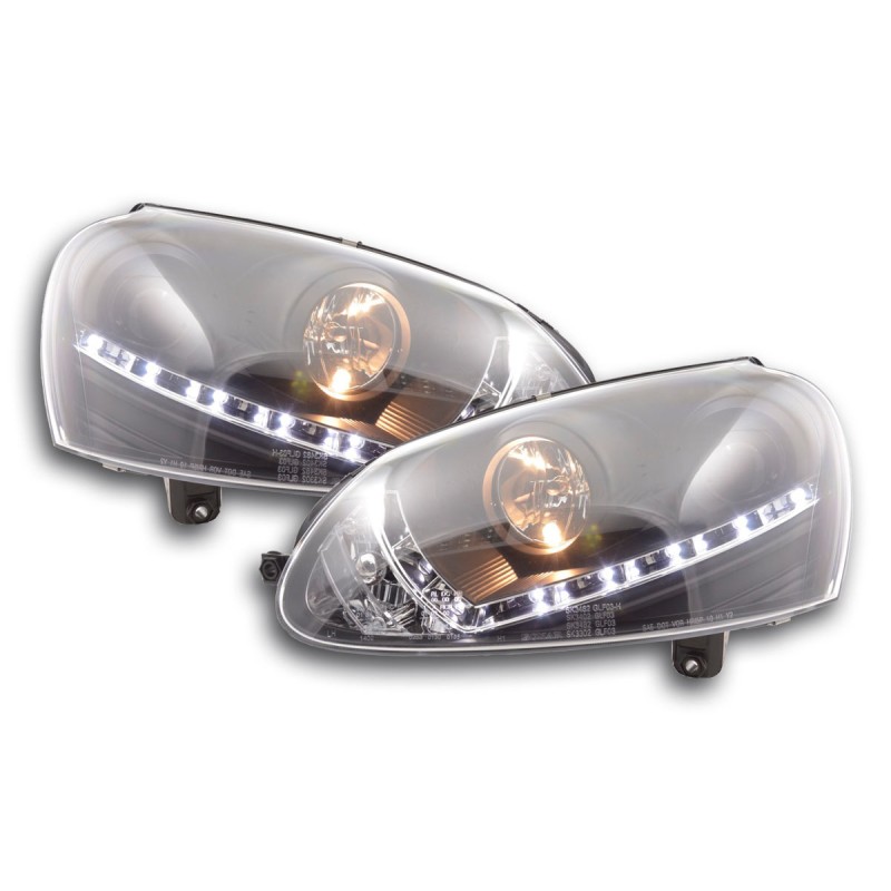 Phare Daylight LED look DRL VW Golf 5 type 1K 03-08 noir pour conduite à droite
