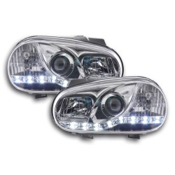 Phare Daylight LED look DRL VW Golf 4 type 1J 98-03 chromé pour conduite à droite