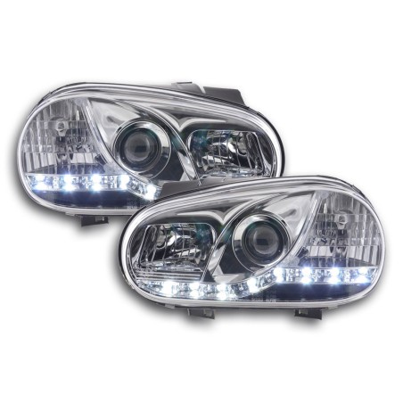 Phare Daylight LED look DRL VW Golf 4 type 1J 98-03 chromé pour conduite à droite