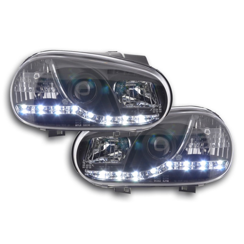Phare Daylight LED look DRL VW Golf 4 type 1J 98-03 noir pour conduite à droite