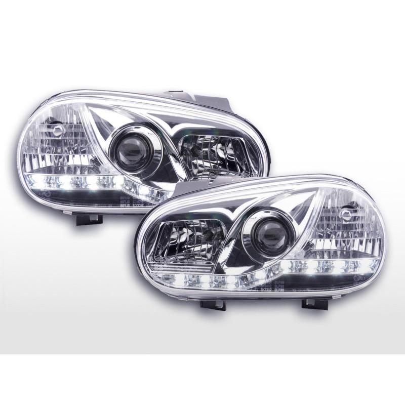 Phare Daylight LED Feux de jour LED VW Golf 4 97-03 chromé pour véhicules avec direction à droite
