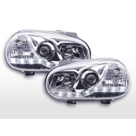 Phare Daylight LED Feux de jour LED VW Golf 4 97-03 chromé pour véhicules avec direction à droite