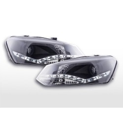 Phare de jour Feux de jour à LED VW Polo 6R 09- noir pour véhicules avec direction à droite