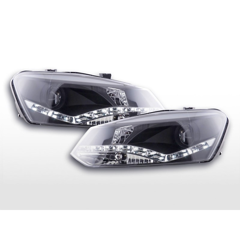 Phare de jour Feux de jour à LED VW Polo 6R 09- noir pour véhicules avec direction à droite