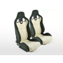 Sièges sport FK Sièges demi-coque auto Set Columbus cuir synthétique beige / noir avec rails de roulement