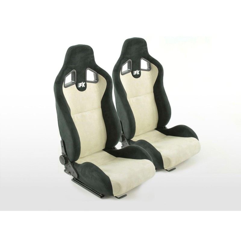 Sièges sport FK Sièges demi-coque auto Set Columbus cuir synthétique beige / noir avec rails de roulement