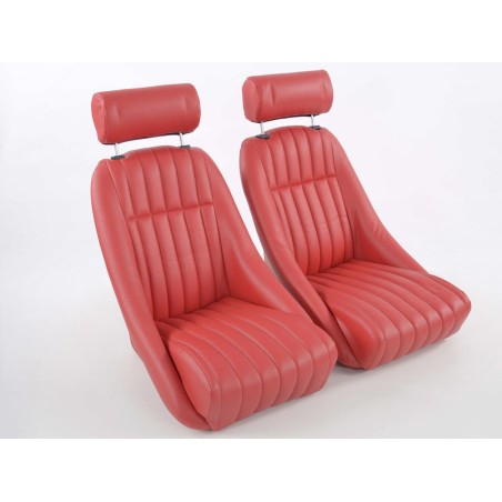 FK Oldtimersitze Ensemble de sièges baquets pour voiture Montgomery au look rétro rouge FK Oldtimersitze Ensemble de sièges baquets pour voiture Montgomery au look rétro rouge