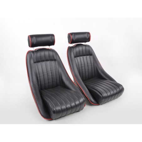 FK Oldtimersitze Sièges baquets complets pour voiture Set Classic 2 cuir synthétique noir avec repose-tête FK Oldtimersitze Sièges baquets complets pour voiture Set Classic 2 cuir synthétique noir avec repose-tête