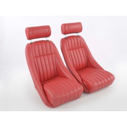 FK Oldtimersitze Sièges baquets complets pour voiture Set Classic 2 en cuir artificiel rouge avec appui-tête