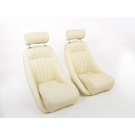 FK Oldtimersitze Sièges baquets complets pour voiture Set Classic 2 simili cuir beige avec appuie-tête FK Oldtimersitze Sièges baquets complets pour voiture Set Classic 2 simili cuir beige avec appuie-tête