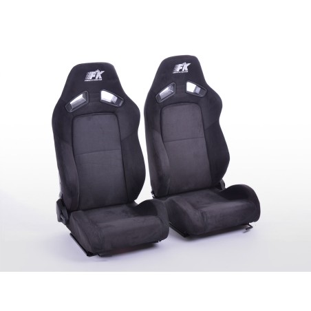 Sièges sport FK Sièges demi-coque de voiture Set Leipzig suède cuir synthétique noir