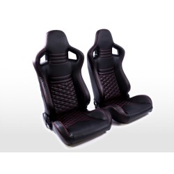 Sièges auto FK sièges sport demi-coque ensemble look carbone noir / rouge