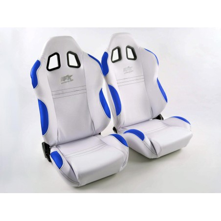 Sièges auto FK Sport Sièges demi-coque New York blanc / bleu au look sport automobile Sièges auto FK Sport Sièges demi-coque New York blanc / bleu au look sport automobile