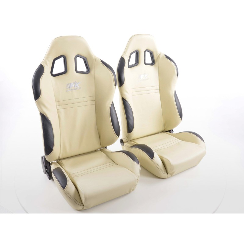 Sièges d'auto FK Sport Sièges demi-coque Set New York beige / noir au look sport automobile