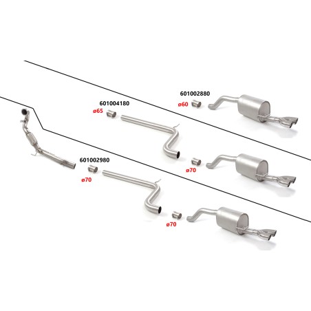 Tube intermédiaire groupe n sans silencieux en inox  
 Ligne avec diamètre majoré 70 mm